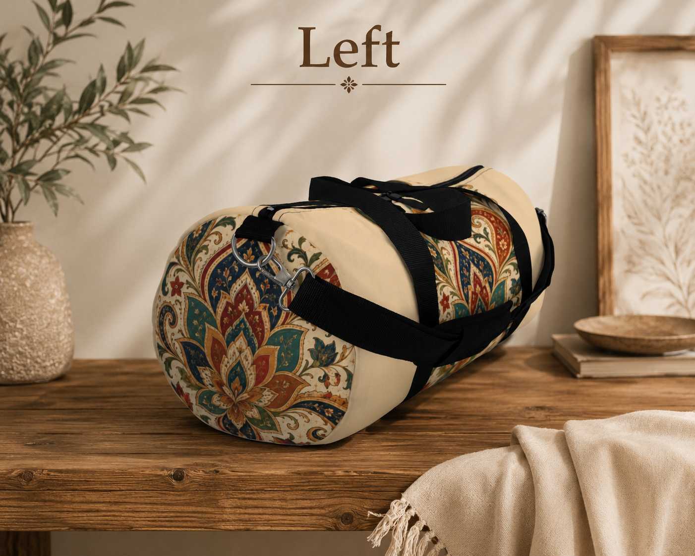 Indian Vintage Floral Paisley Beige Duffel Gym Bag
