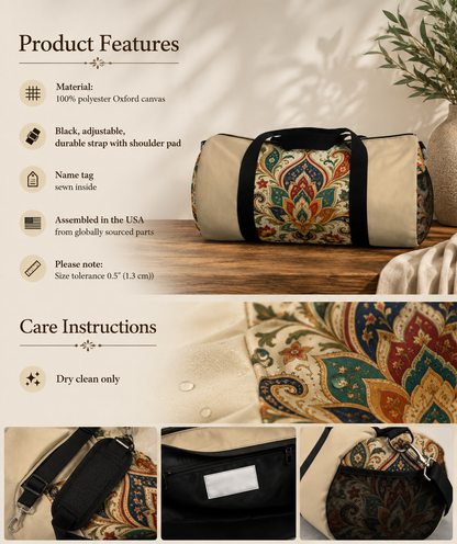 Indian Vintage Floral Paisley Beige Duffel Gym Bag