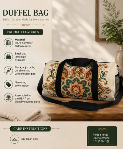 Indian Vintage Floral Mandala Duffel Gym Bag