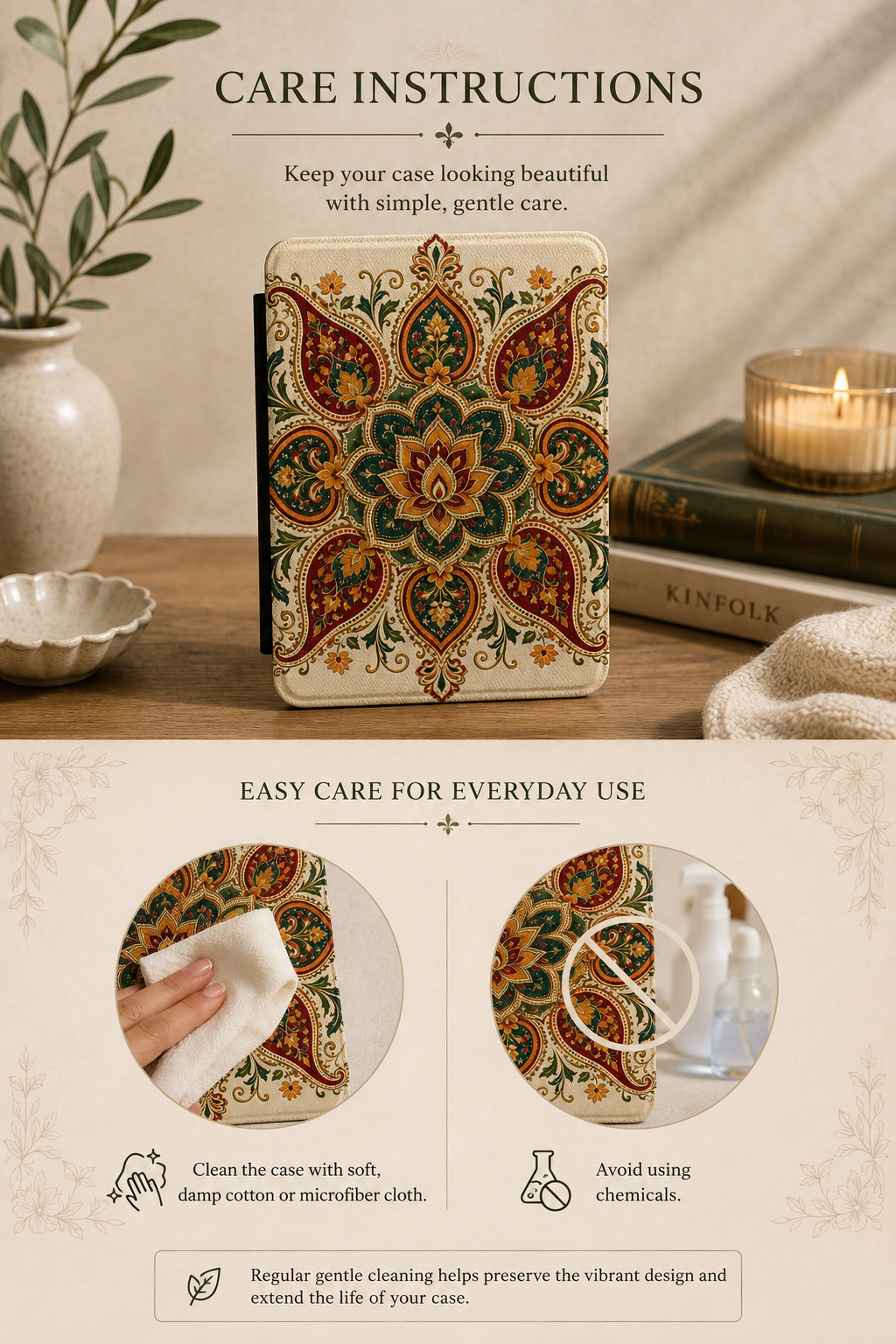 Indian Vintage Floral Mandala Kindle Case E-reader Cover