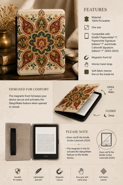 Indian Vintage Floral Mandala Kindle Case E-reader Cover