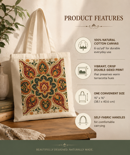 100% Cotton Indian Vintage Floral Mandala Tote Bag