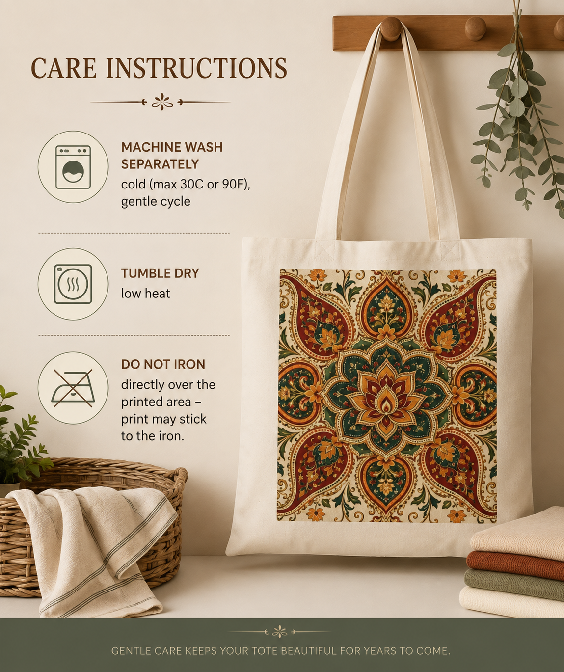100% Cotton Indian Vintage Floral Mandala Tote Bag