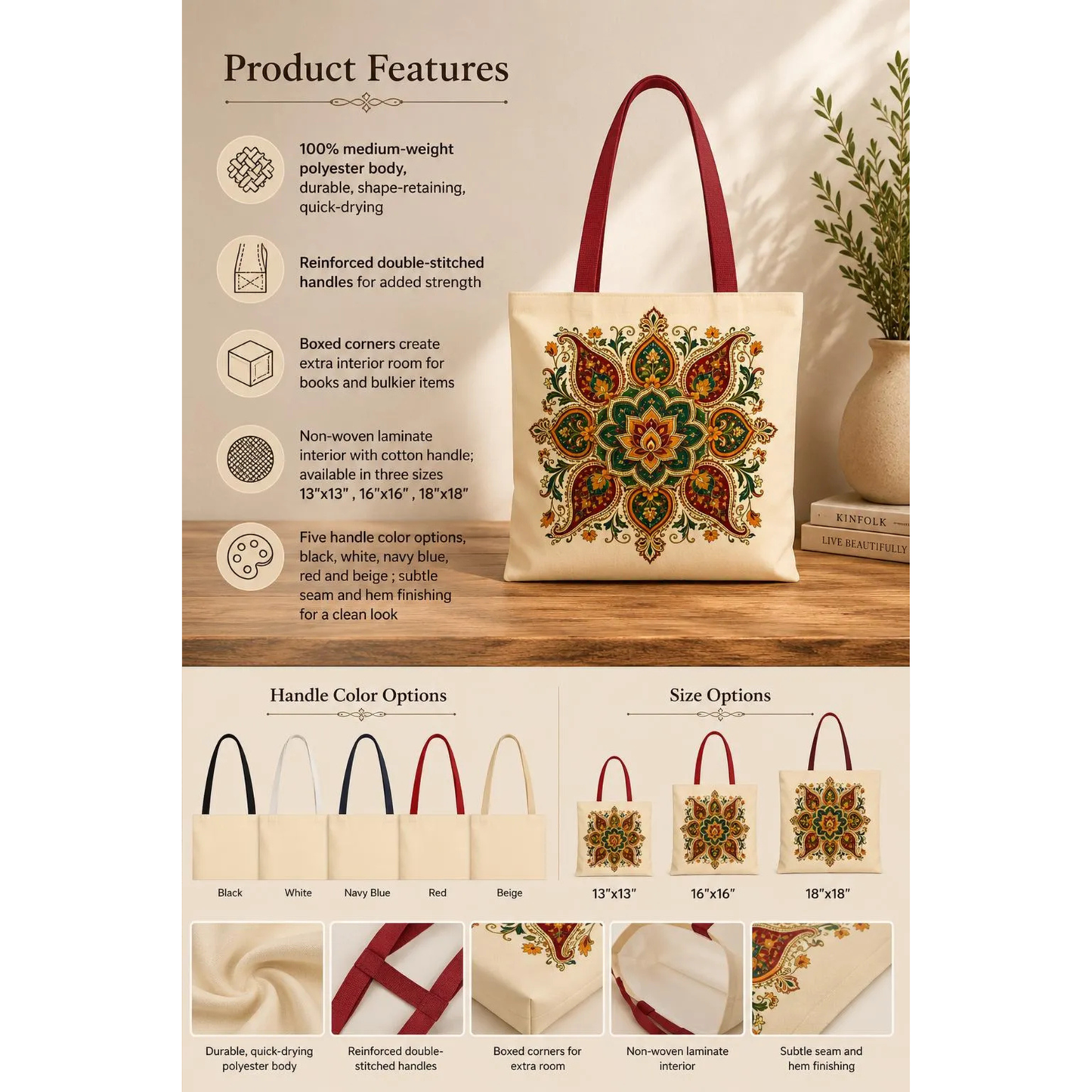 Indian Vintage Floral Mandala Full Art Tote Bag