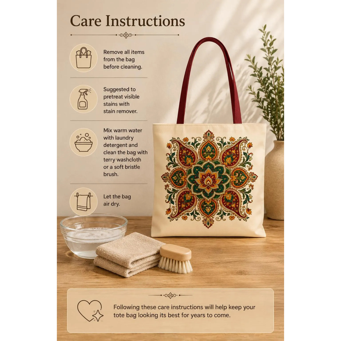Indian Vintage Floral Mandala Full Art Tote Bag