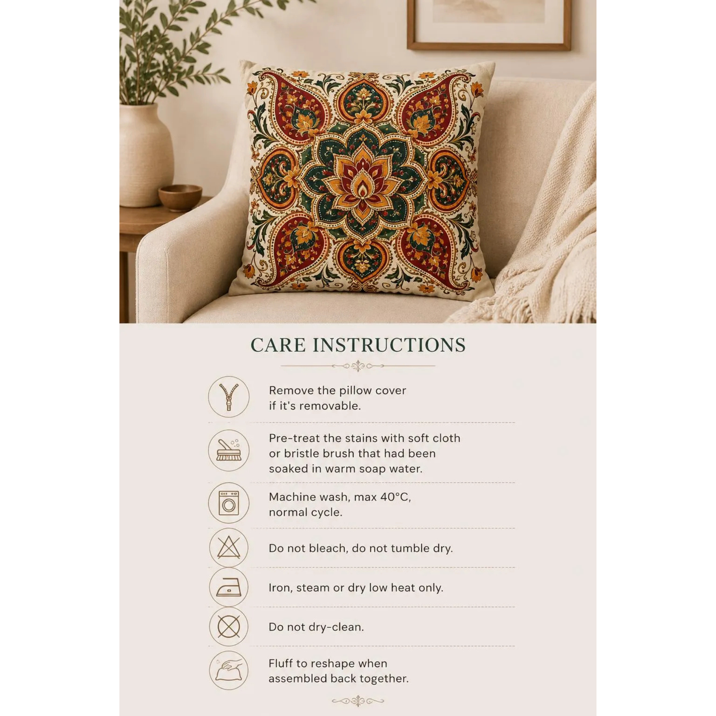 Indian Vintage Floral Mandala Pillowcase Cover