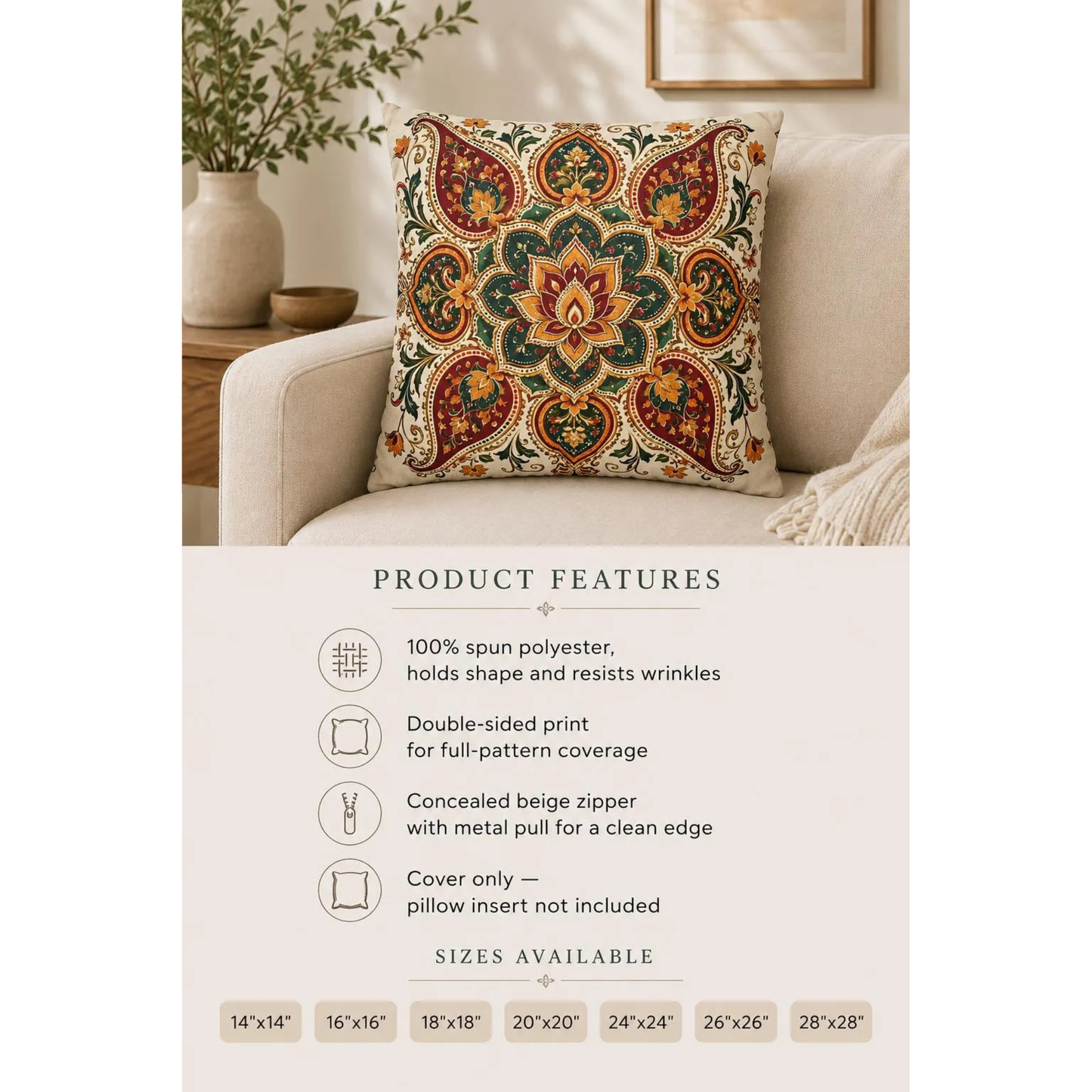 Indian Vintage Floral Mandala Pillowcase Cover