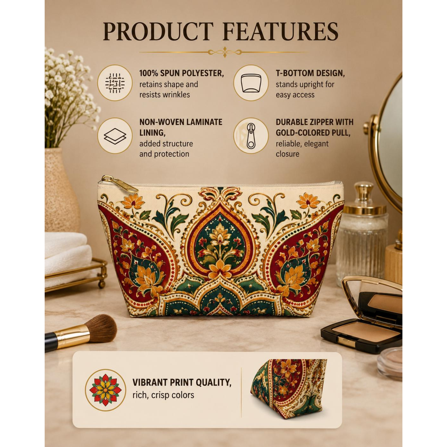 Indian Vintage Floral Mandala Makeup Pouch
