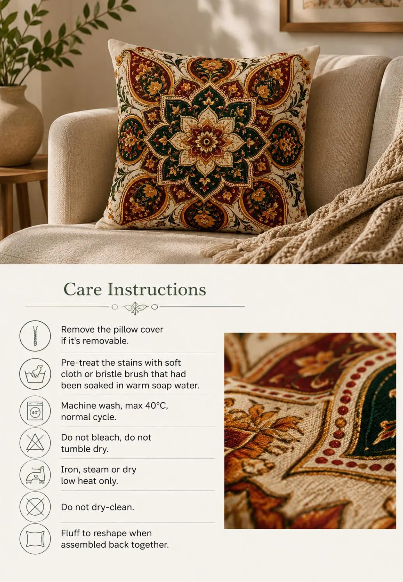 Indian Vintage Floral Mandala Bohemian Pillow Case cover