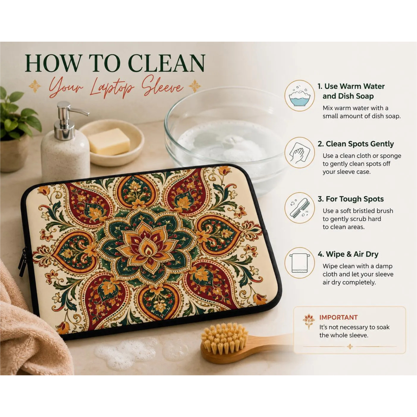 Indian Vintage Floral Paisley Mandala Laptop Sleeve