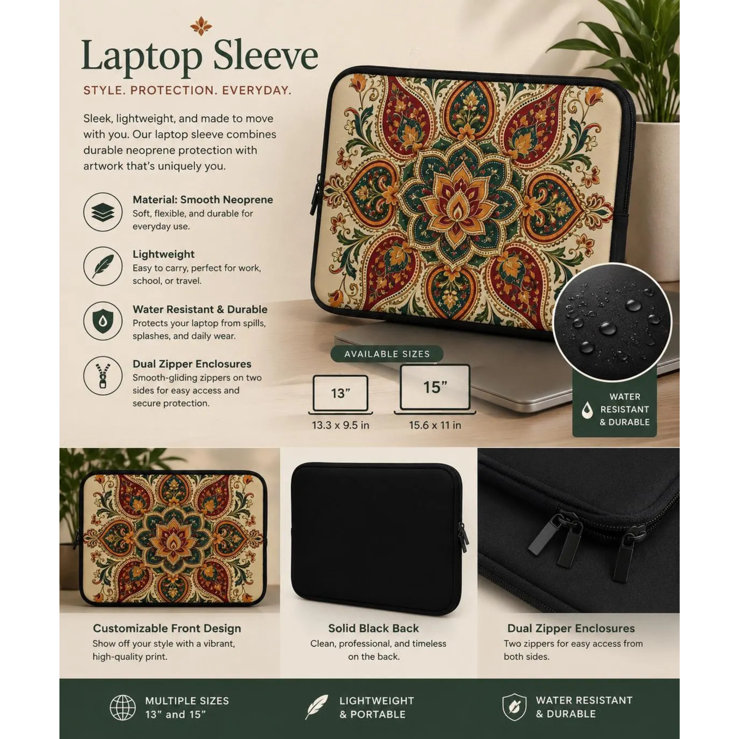 Indian Vintage Floral Paisley Mandala Laptop Sleeve