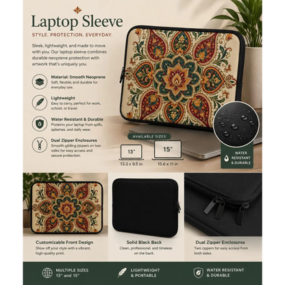 Indian Vintage Floral Paisley Mandala Laptop Sleeve