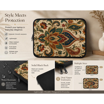 Indian Vintage Paisley Floral Laptop Sleeve