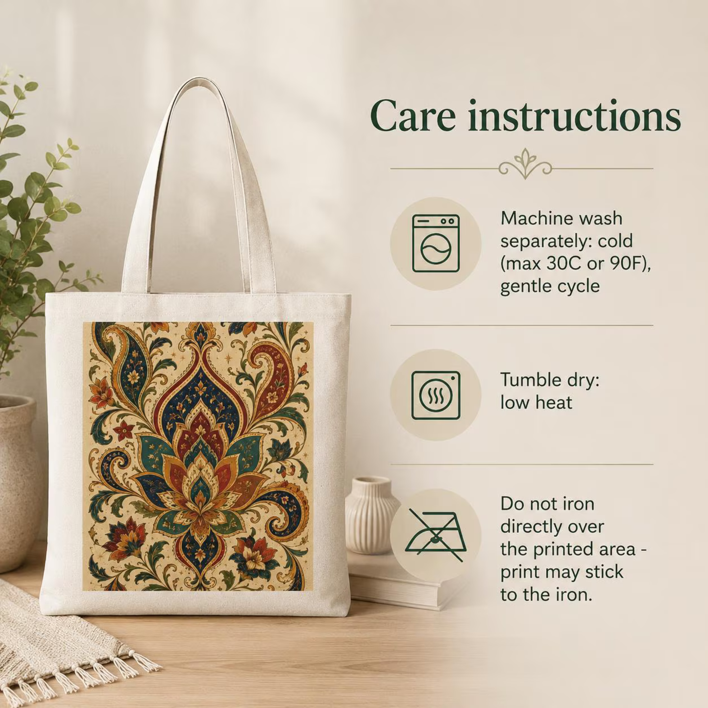 100% Cotton Indian Vintage Boho Paisley Floral Tote Bag