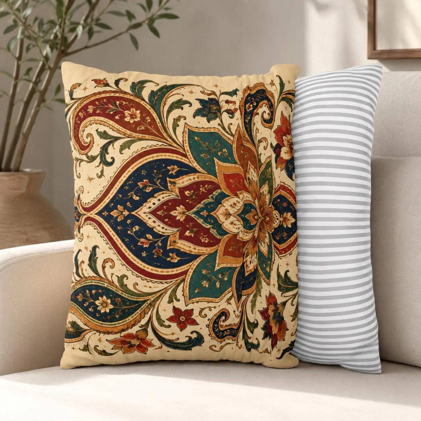 Indian Vintage Paisley Floral Throw Pillow Case Cover