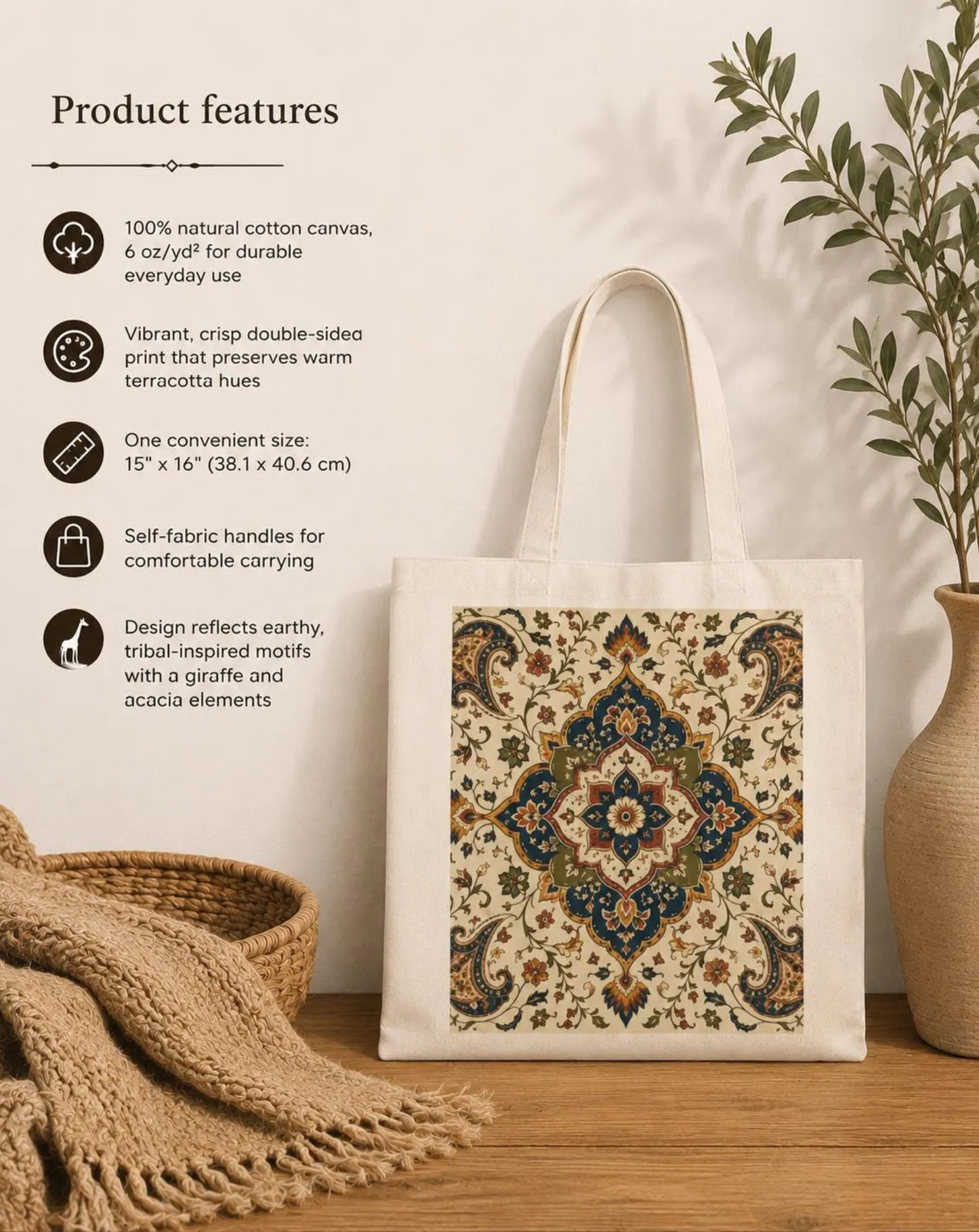 100% Cotton Indian Persian Vintage Tote Bag