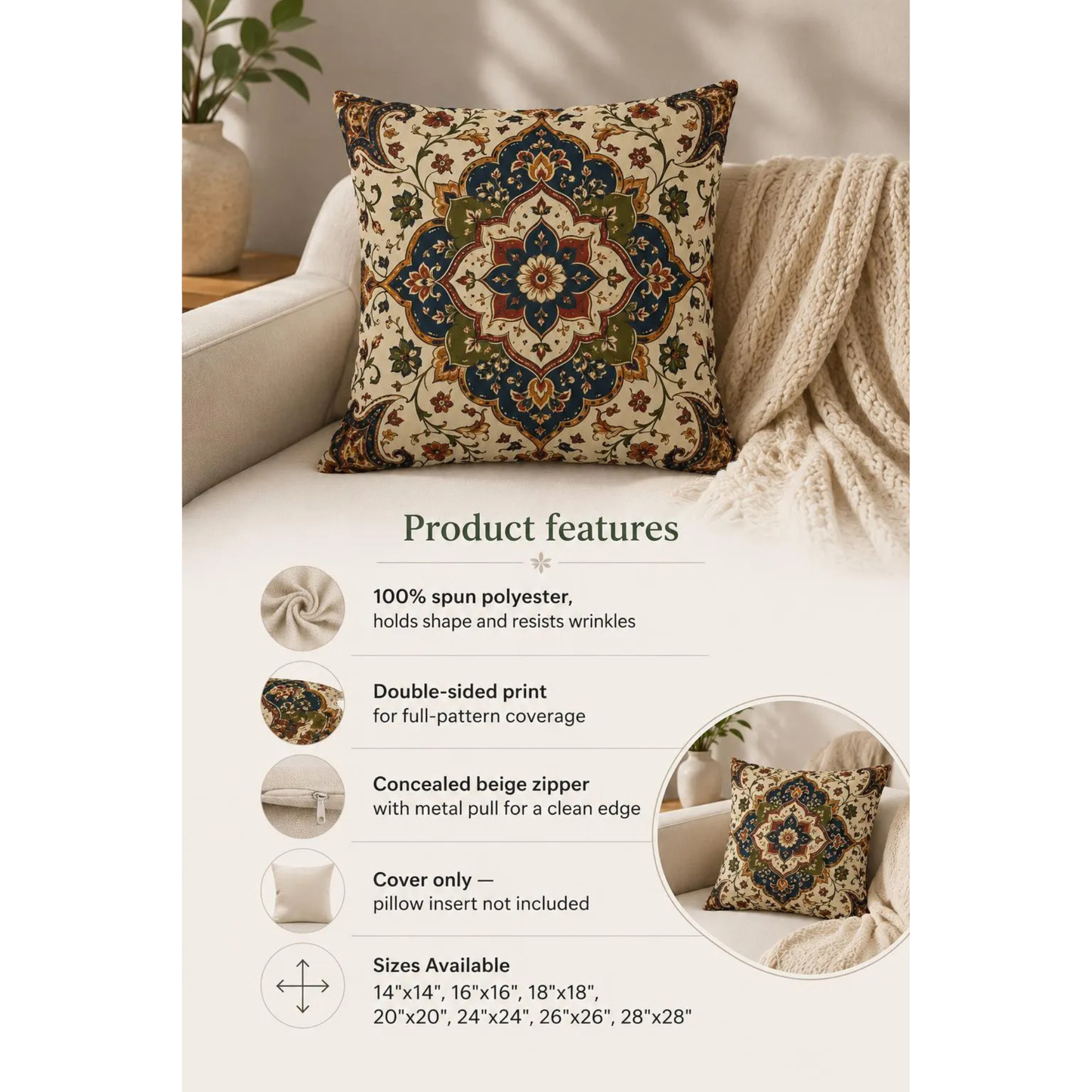 Indian Persian Vintage Pillow Case Cover