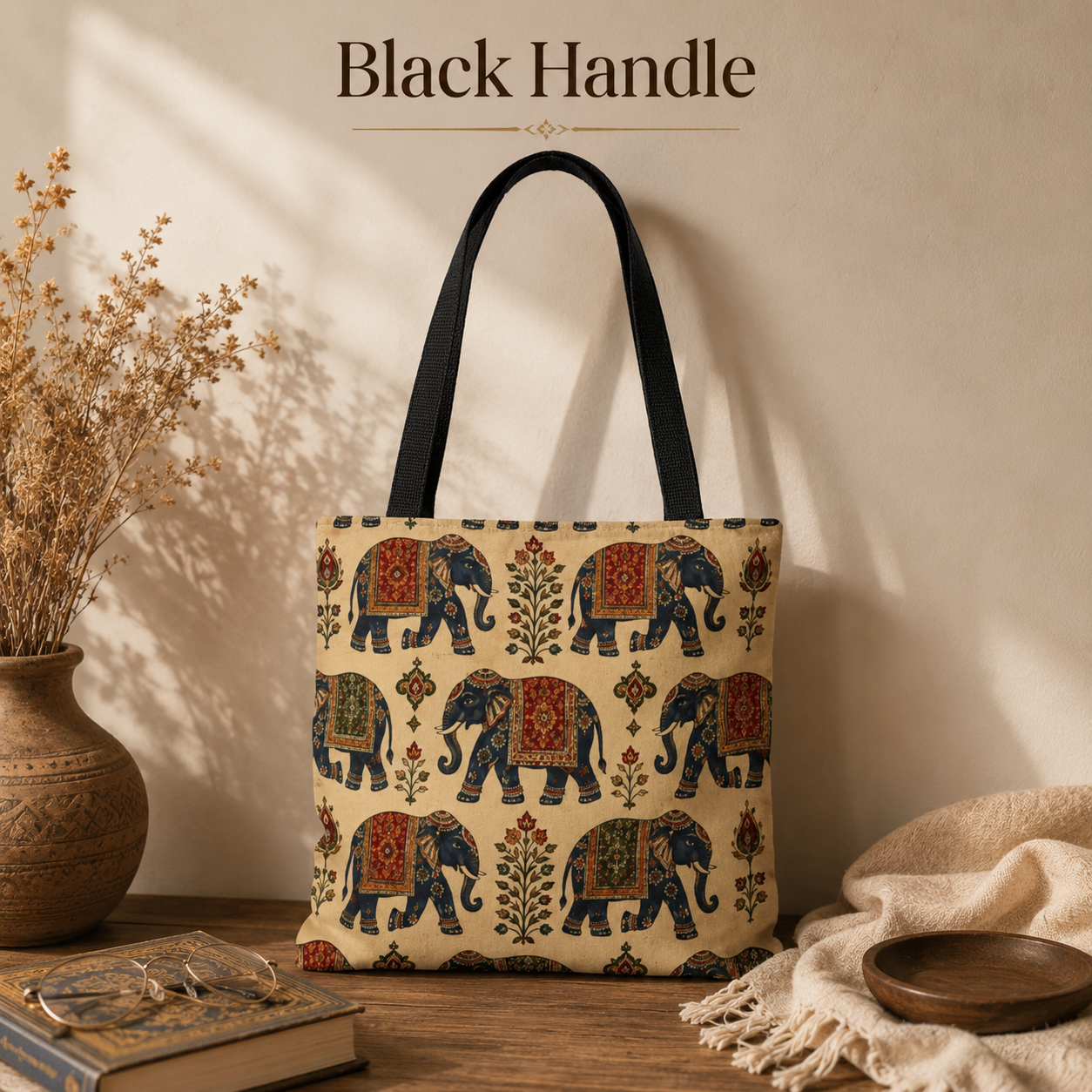 Indian Vintage Traditional Elephant Tapestry Full Art Tote Bag