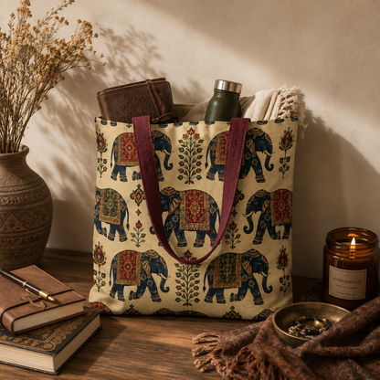 Indian Vintage Traditional Elephant Tapestry Full Art Tote Bag