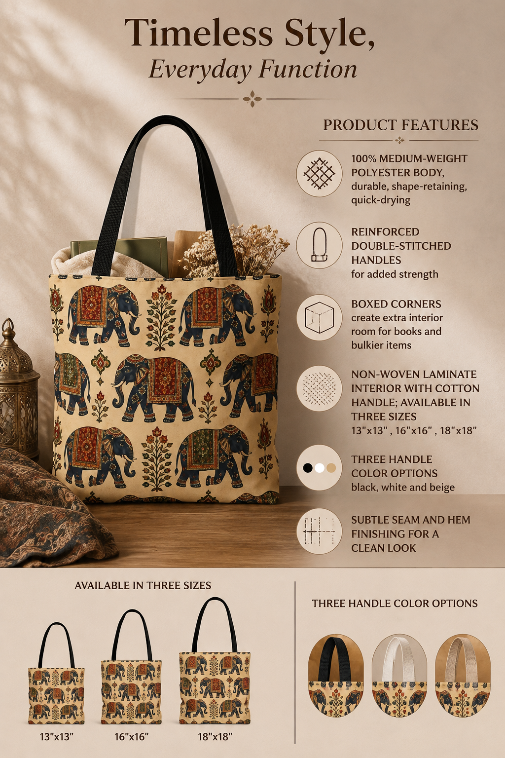 Indian Vintage Traditional Elephant Tapestry Full Art Tote Bag