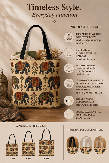 Indian Vintage Traditional Elephant Tapestry Full Art Tote Bag