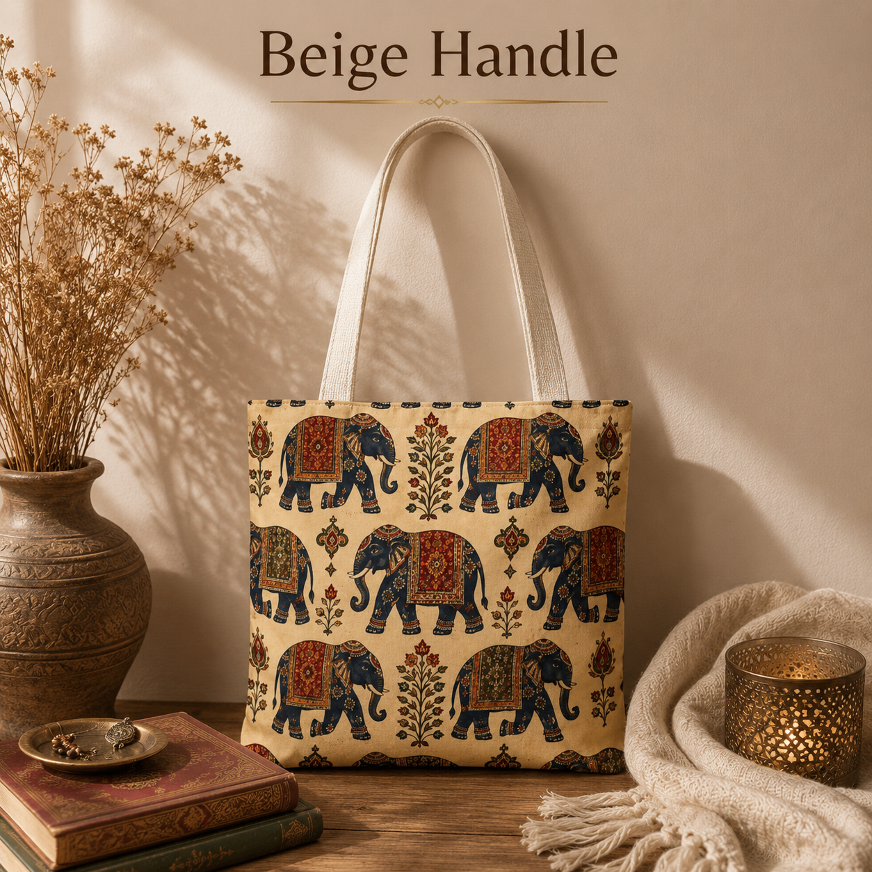 Indian Vintage Traditional Elephant Tapestry Full Art Tote Bag