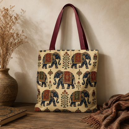 Indian Vintage Traditional Elephant Tapestry Full Art Tote Bag