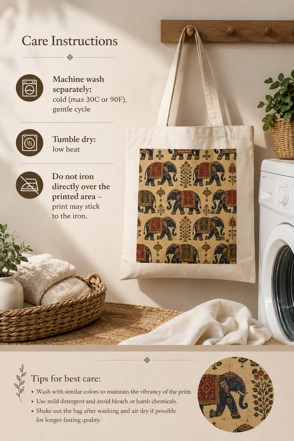 100% Cotton Indian Vintage Traditional Elephant Tapestry Tote Bag