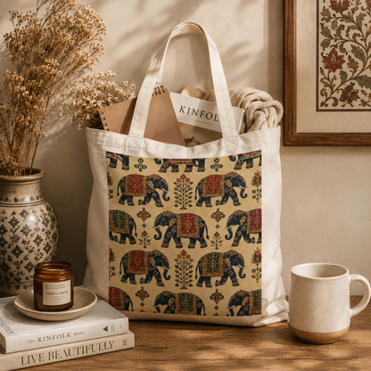100% Cotton Indian Vintage Traditional Elephant Tapestry Tote Bag