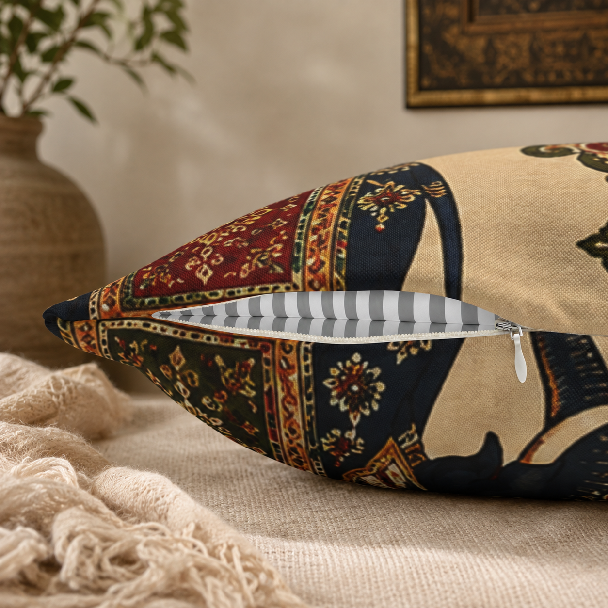 Indian Vintage Traditional Elephant Tapestry Pillow Case Cover
