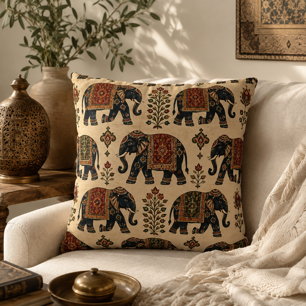 Indian Vintage Traditional Elephant Tapestry Pillow Case Cover
