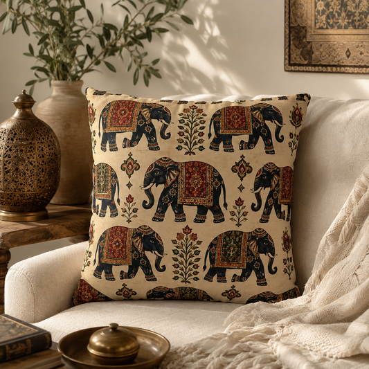 Indian Vintage Traditional Elephant Tapestry Pillow Case Cover