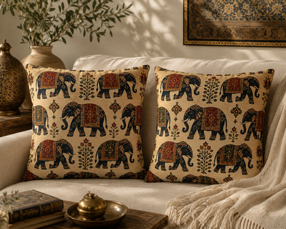 Indian Vintage Traditional Elephant Tapestry Pillow Case Cover