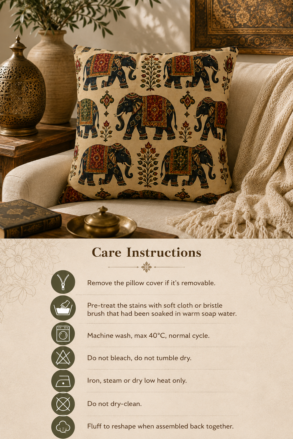 Indian Vintage Traditional Elephant Tapestry Pillow Case Cover