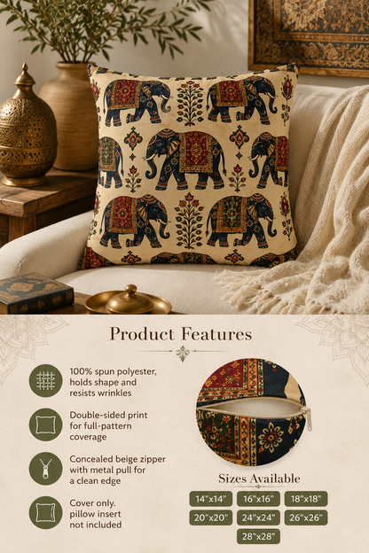 Indian Vintage Traditional Elephant Tapestry Pillow Case Cover