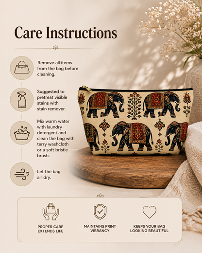 Indian Vintage Traditional Elephant Tapestry Makeup Accessory Pouch