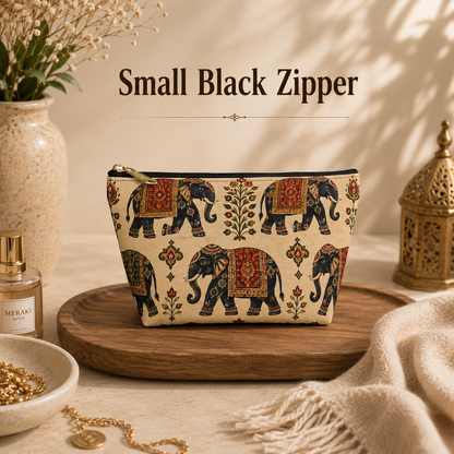 Indian Vintage Traditional Elephant Tapestry Makeup Accessory Pouch