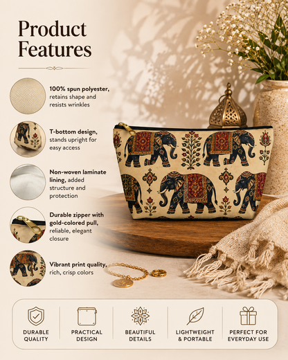 Indian Vintage Traditional Elephant Tapestry Makeup Accessory Pouch