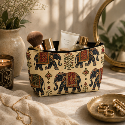 Indian Vintage Traditional Elephant Tapestry Makeup Accessory Pouch