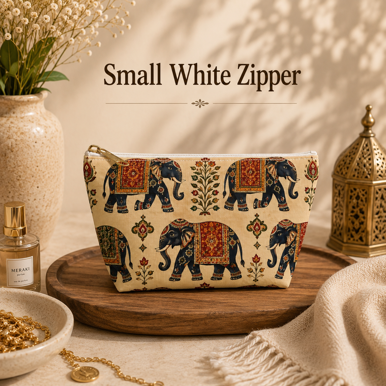 Indian Vintage Traditional Elephant Tapestry Makeup Accessory Pouch