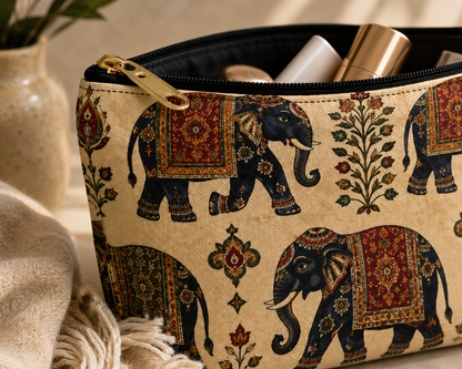 Indian Vintage Traditional Elephant Tapestry Makeup Accessory Pouch