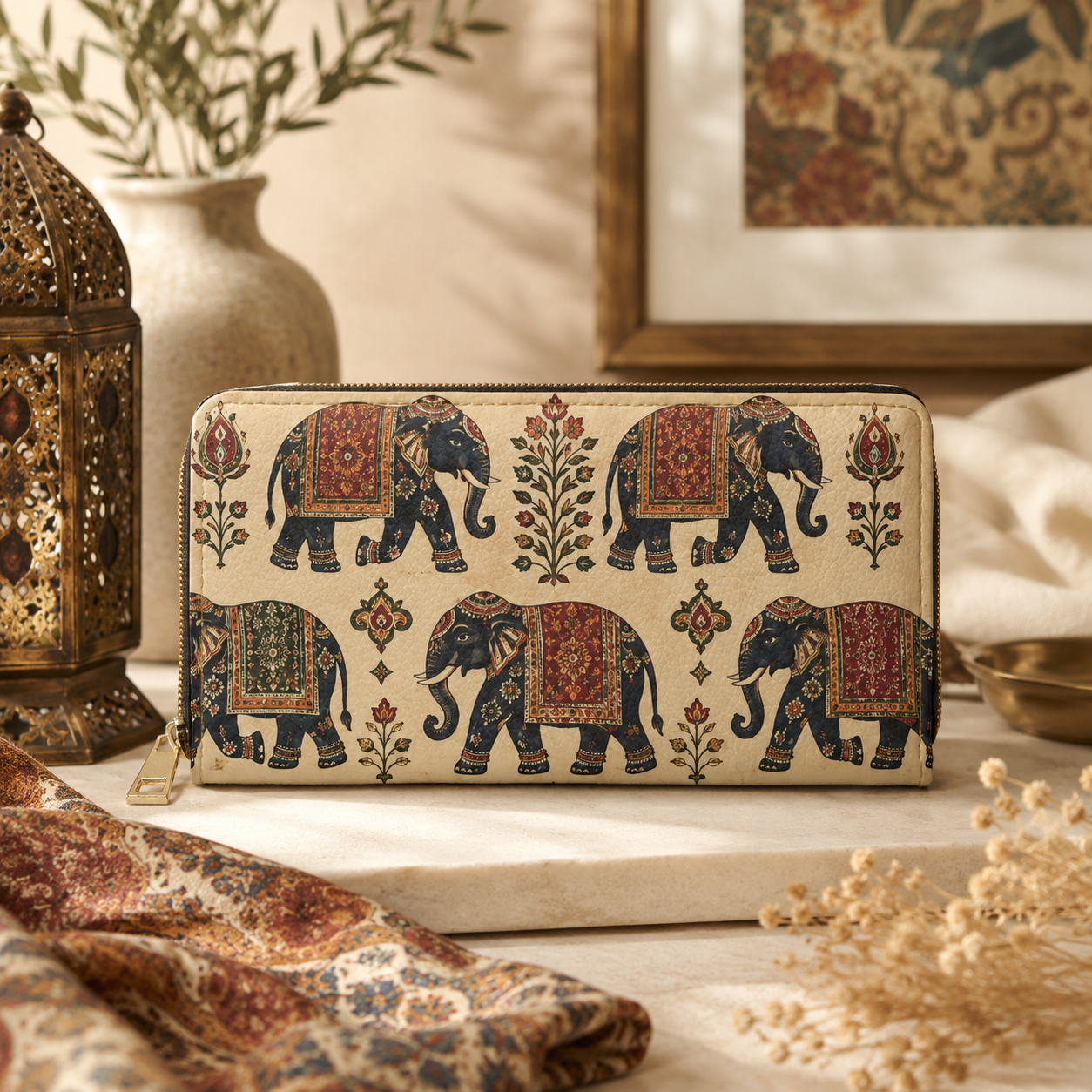 Indian Vintage Traditional Elephant Tapestry Zipper Wallet
