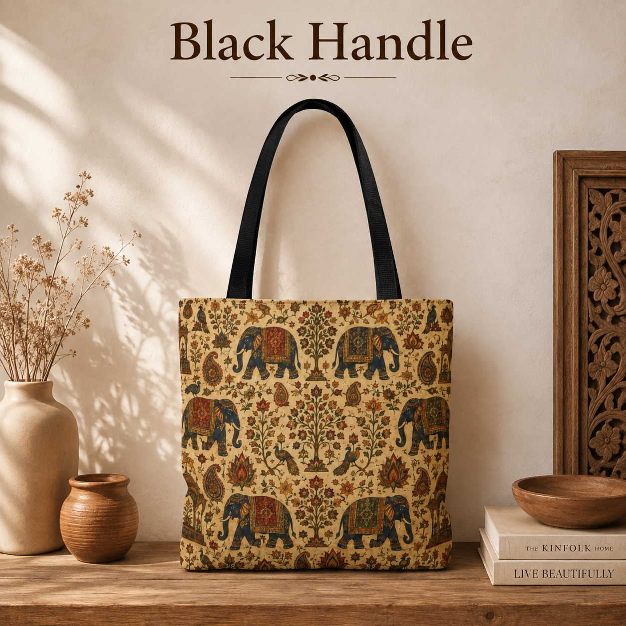 Indian Vintage Traditional Elephant Full Art Tote Bag