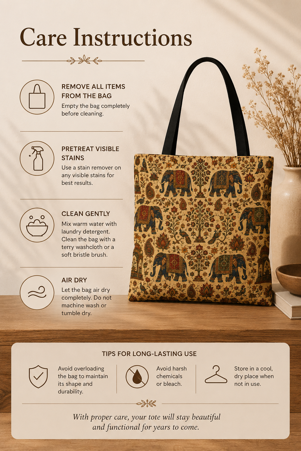 Indian Vintage Traditional Elephant Full Art Tote Bag