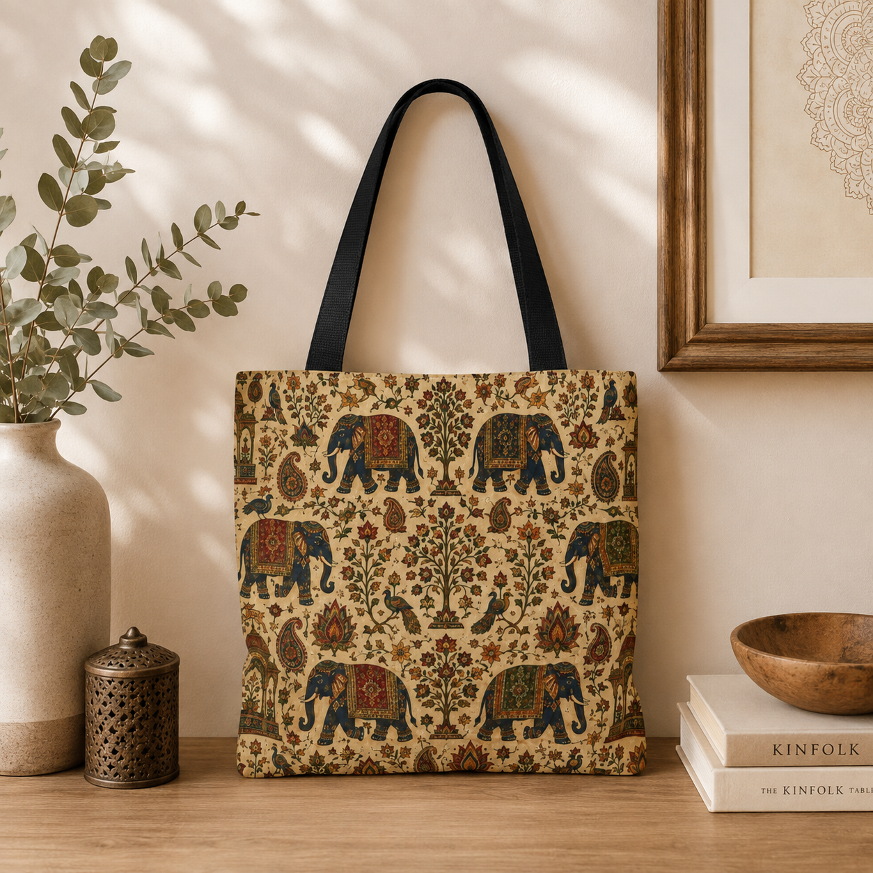 Indian Vintage Traditional Elephant Full Art Tote Bag