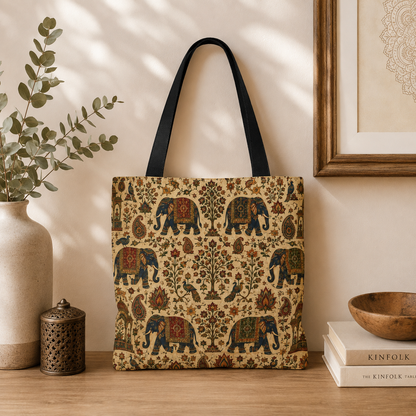 Indian Vintage Traditional Elephant Full Art Tote Bag