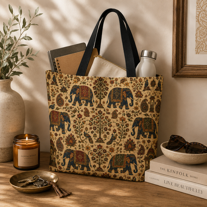 Indian Vintage Traditional Elephant Full Art Tote Bag