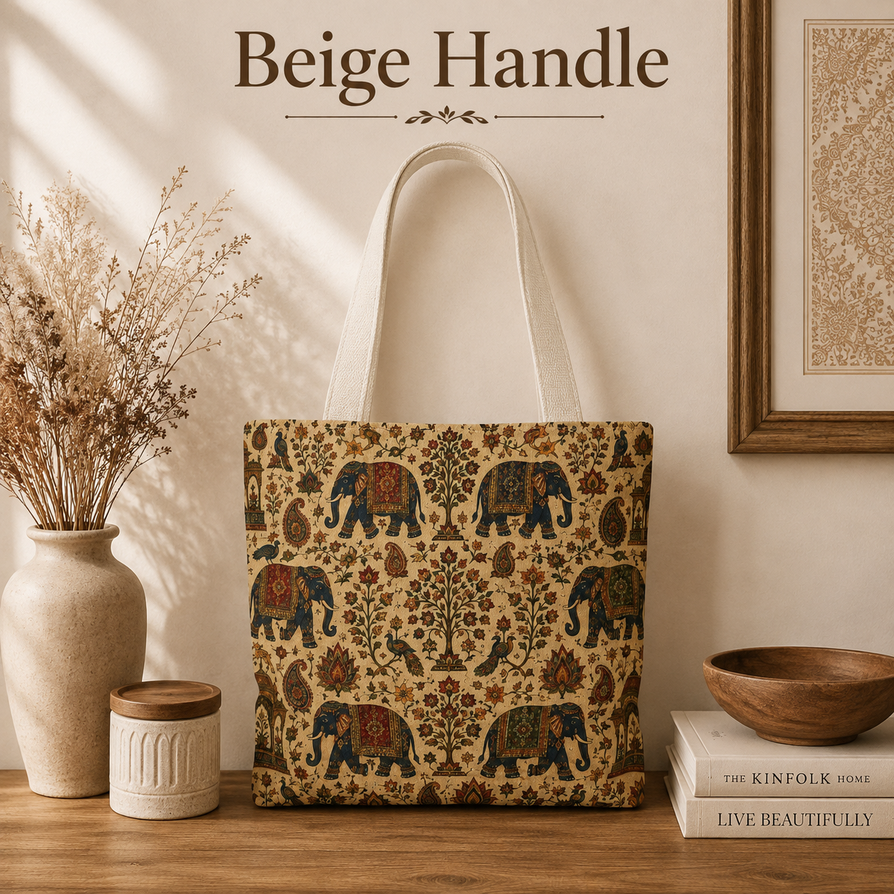 Indian Vintage Traditional Elephant Full Art Tote Bag