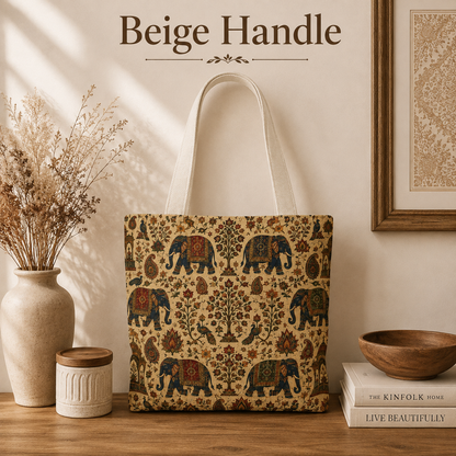 Indian Vintage Traditional Elephant Full Art Tote Bag