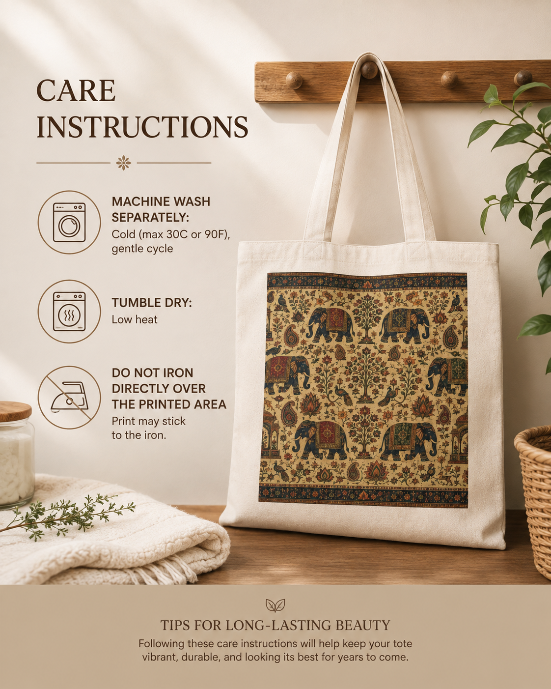 100% Cotton Indian Vintage Traditional Elephant Tote Bag